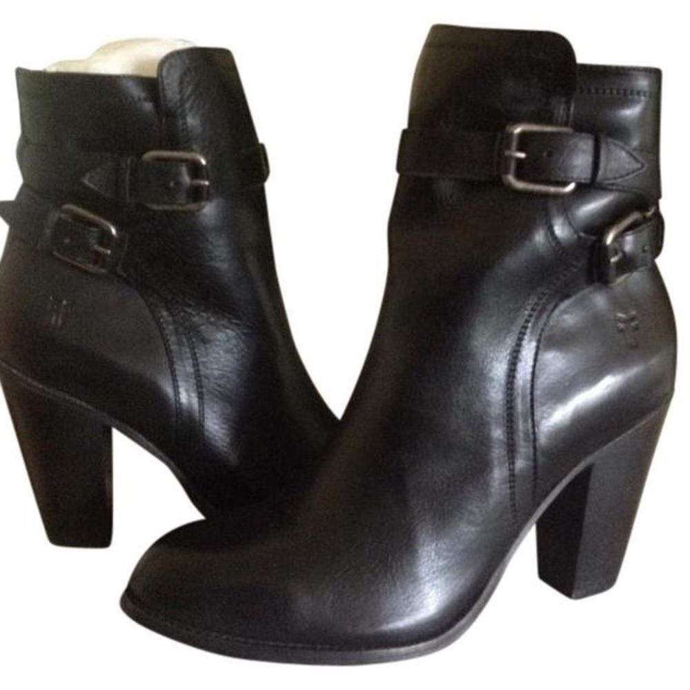 Frye Black leather Jenny Shield stack heeled‎ short boot Booties sz 8.5